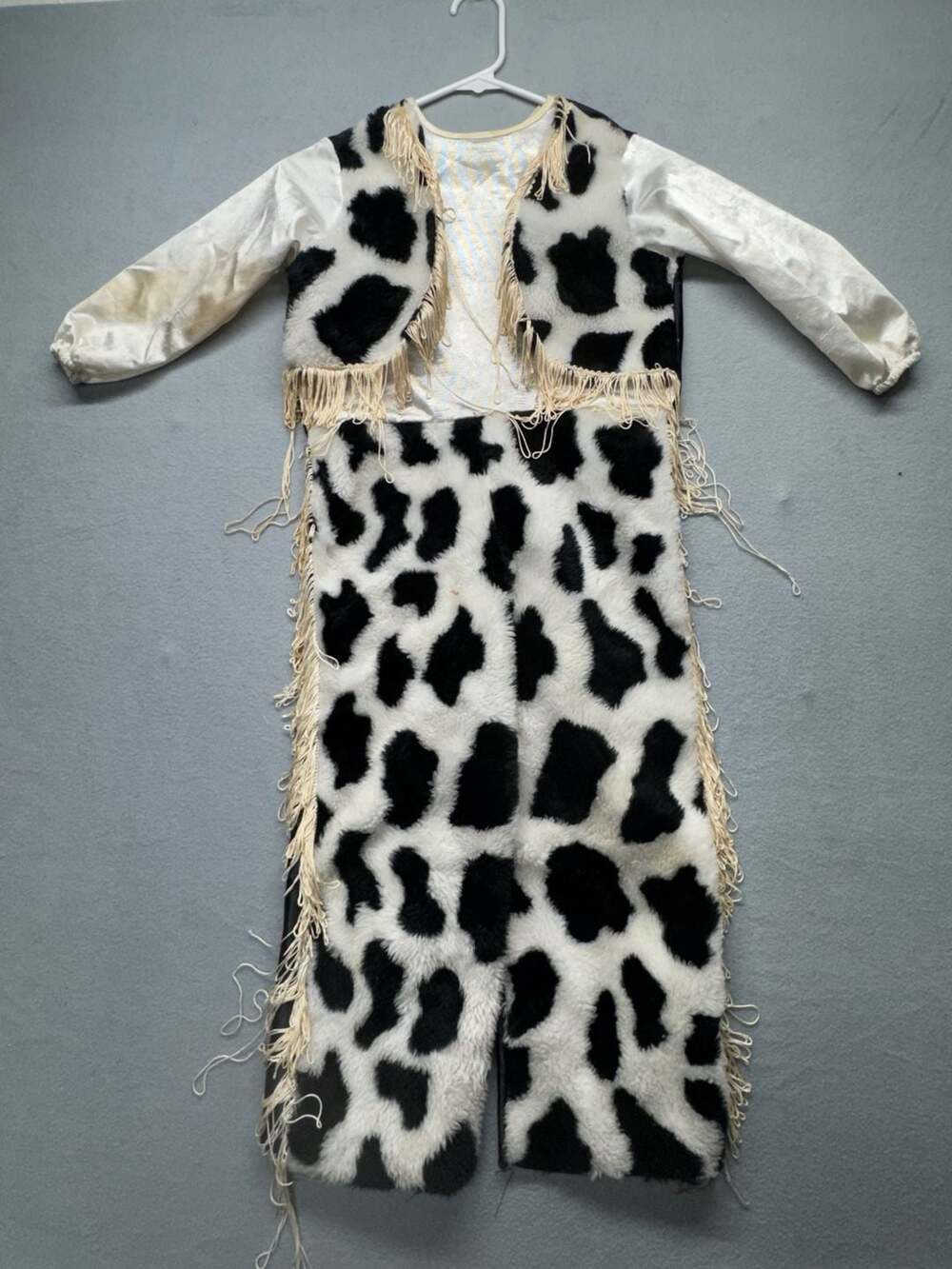 Vintage Black and White Cow Print Fringe Western Cowgirl Costume